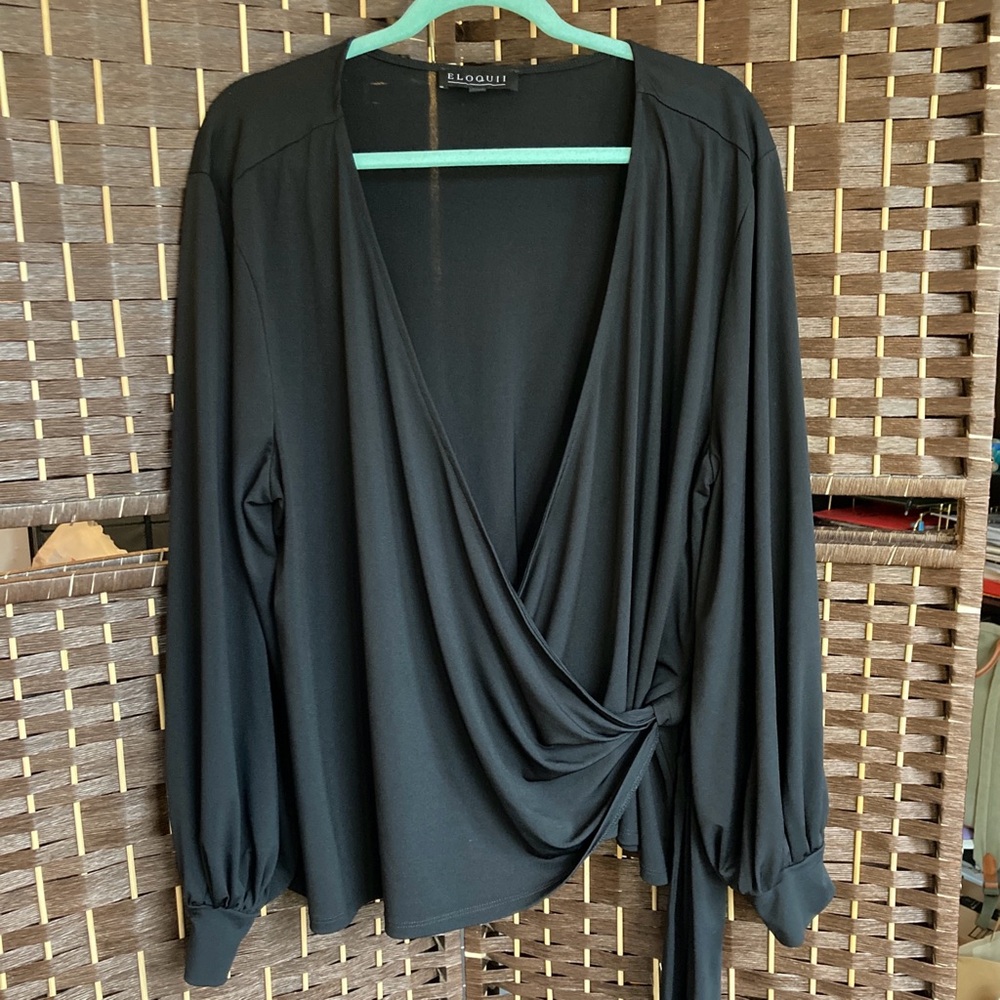 Eloquii Black Faux Wrap Long Sleeve Top sz 22/24